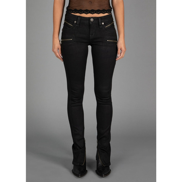 Rock Revival Denim - Rock Revival Moto Skinny Jeans Womens Size 28 Dark Wash Distressed Gold Zipper S